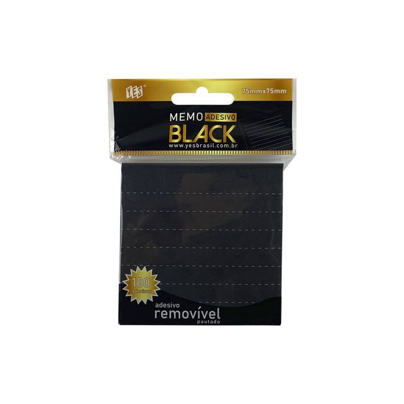 BLOCO ADESIVO 75X75 YES PAUTADO C/100 PRETO