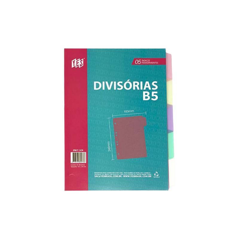 DIVISÓRIA C/5 B5 TRANSPARENTE YES COLOR (COLEGIAL)