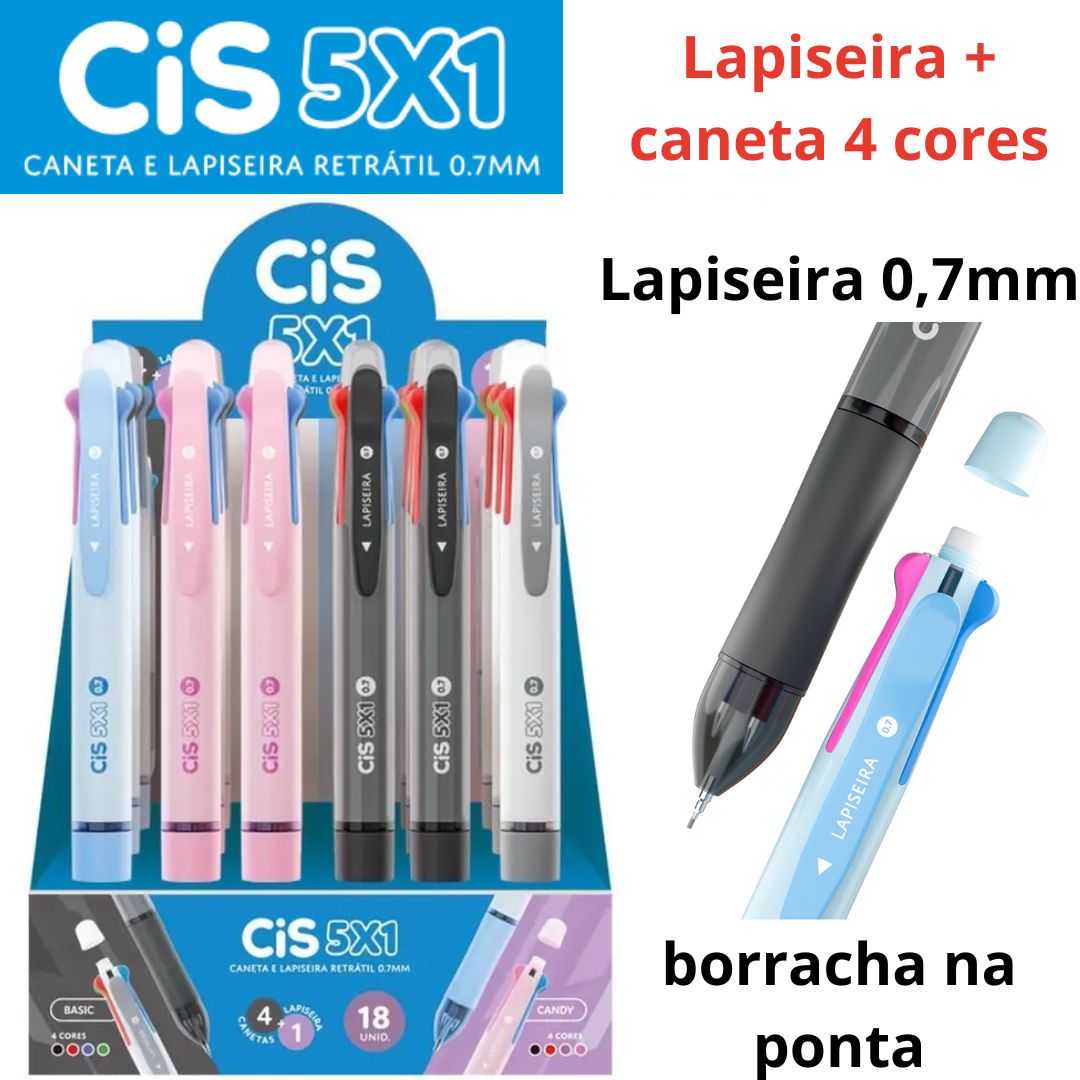 CANETA 4 CORES + LAPISEIRA CIS 5X1 SORTIDA C/18