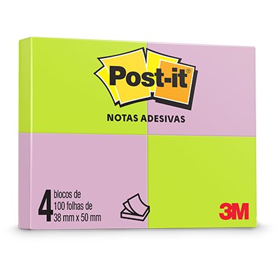 BLOCO ADESIVO 38X50 3M POST-IT 4X100FLS RS/VD NEON