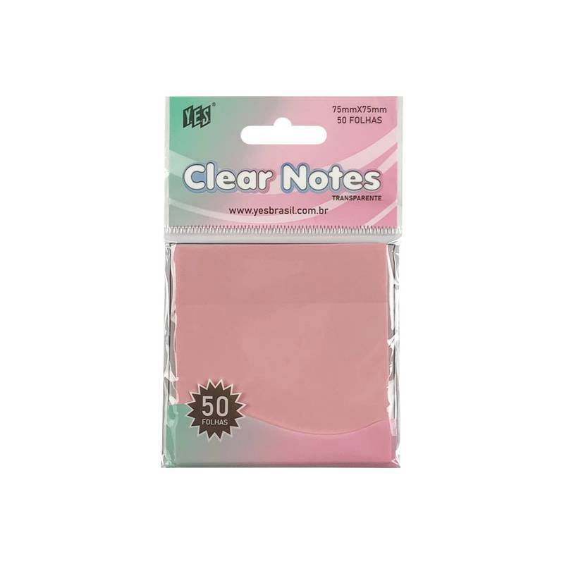 BLOCO ADESIVO 75X75 YES CLEAR NOTES C/50FLS ROSA