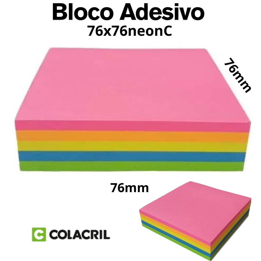 BLOCO ADESIVO 76X76 REP 5 CORES 200FLS NEON