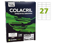 ETIQUETA ADESIVA COLACRIL CA4370 100F 70X33 A4