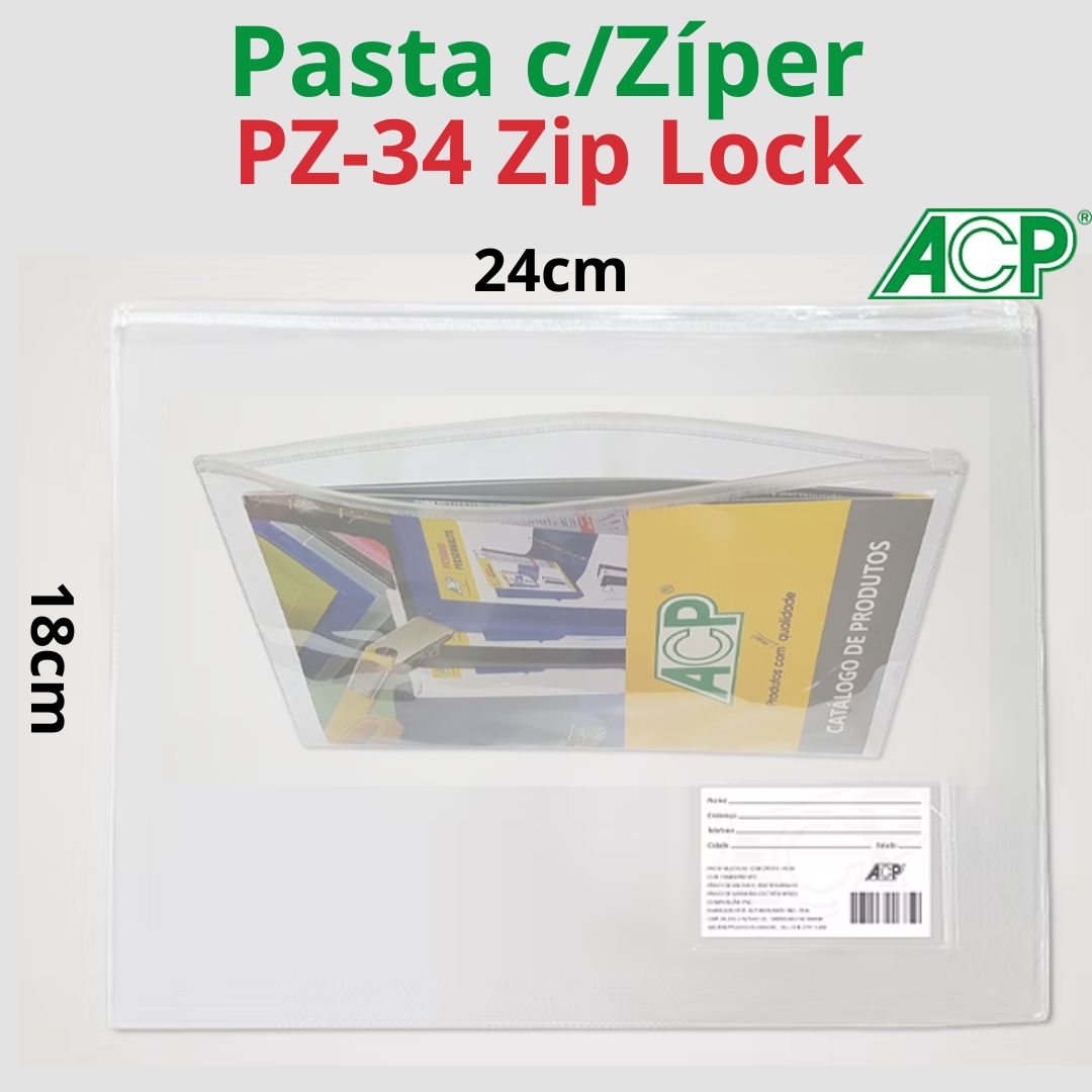 PASTA ZÍPER LOCK 24X18 C/PORTA CARTÃO ACP PZ-34