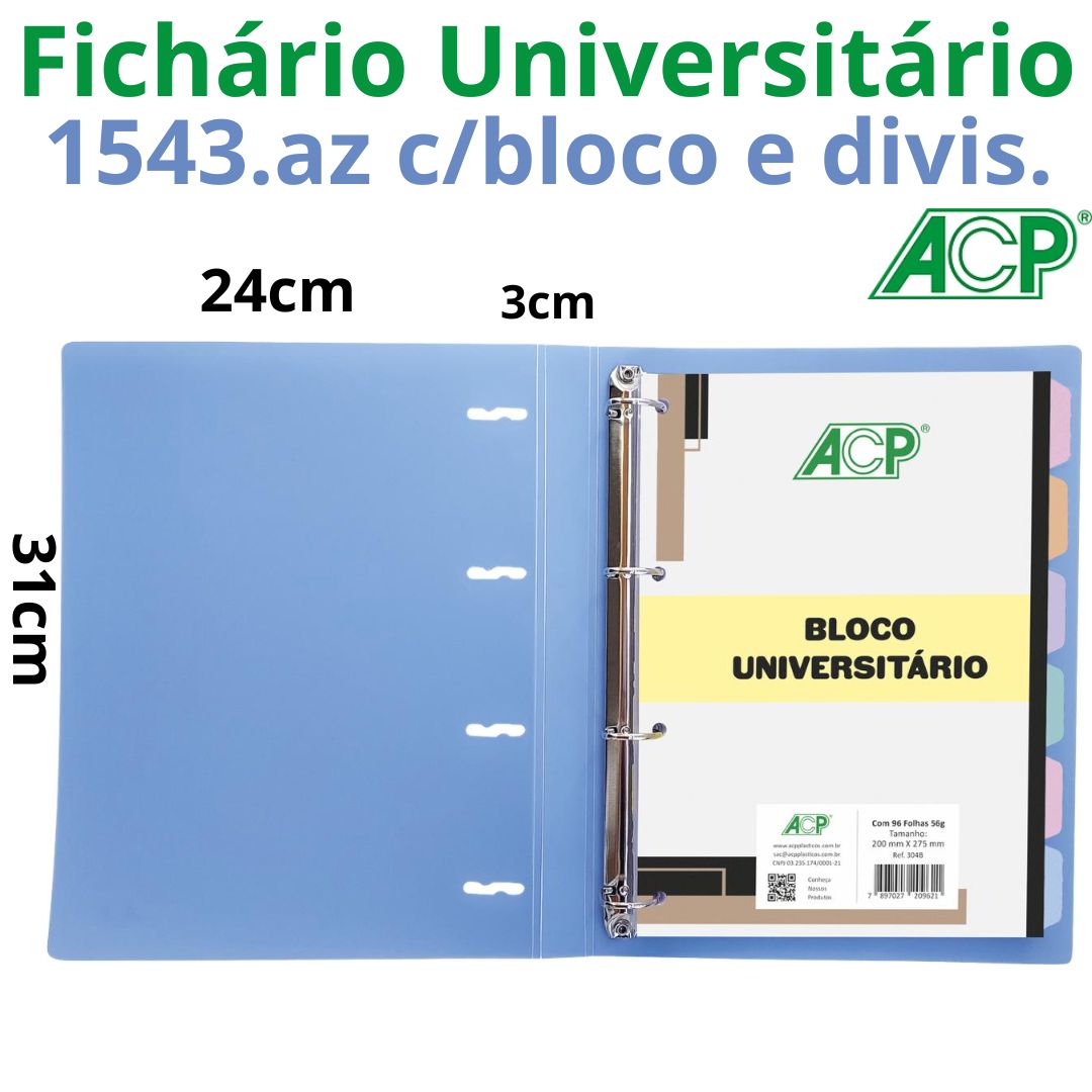 FICHÁRIO 4 ARG. A4 C/DIV., BLOCO ACP SWEET 1543.AZ