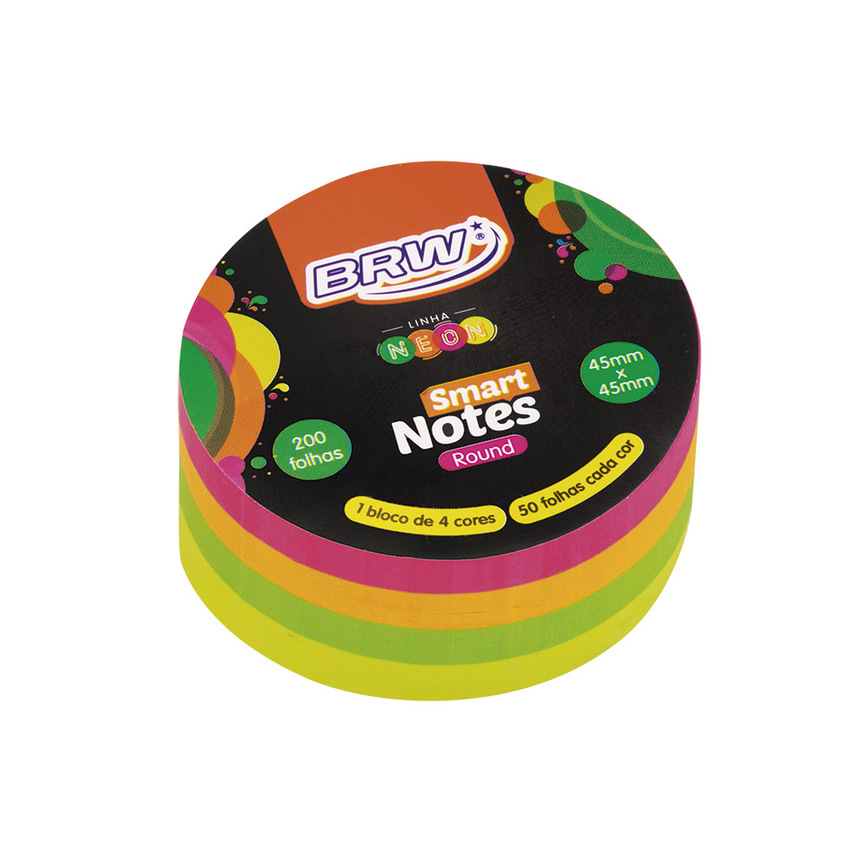 BLOCO SMART NOTES REDONDO COLORIDO NEON 45X45 200F