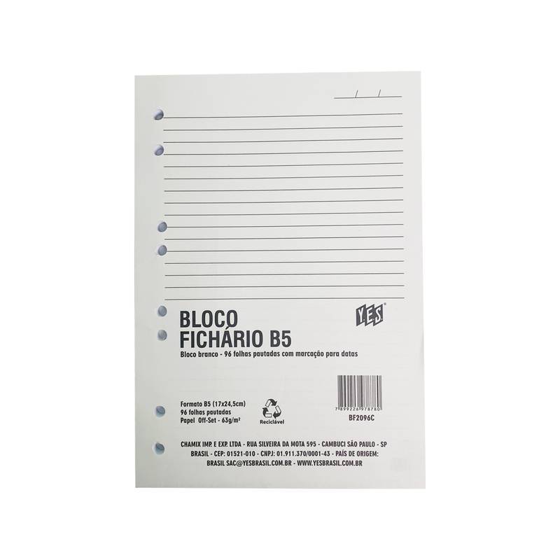 BLOCO PARA FICHÁRIO COLEGIAL YES C/96FLS 63GR