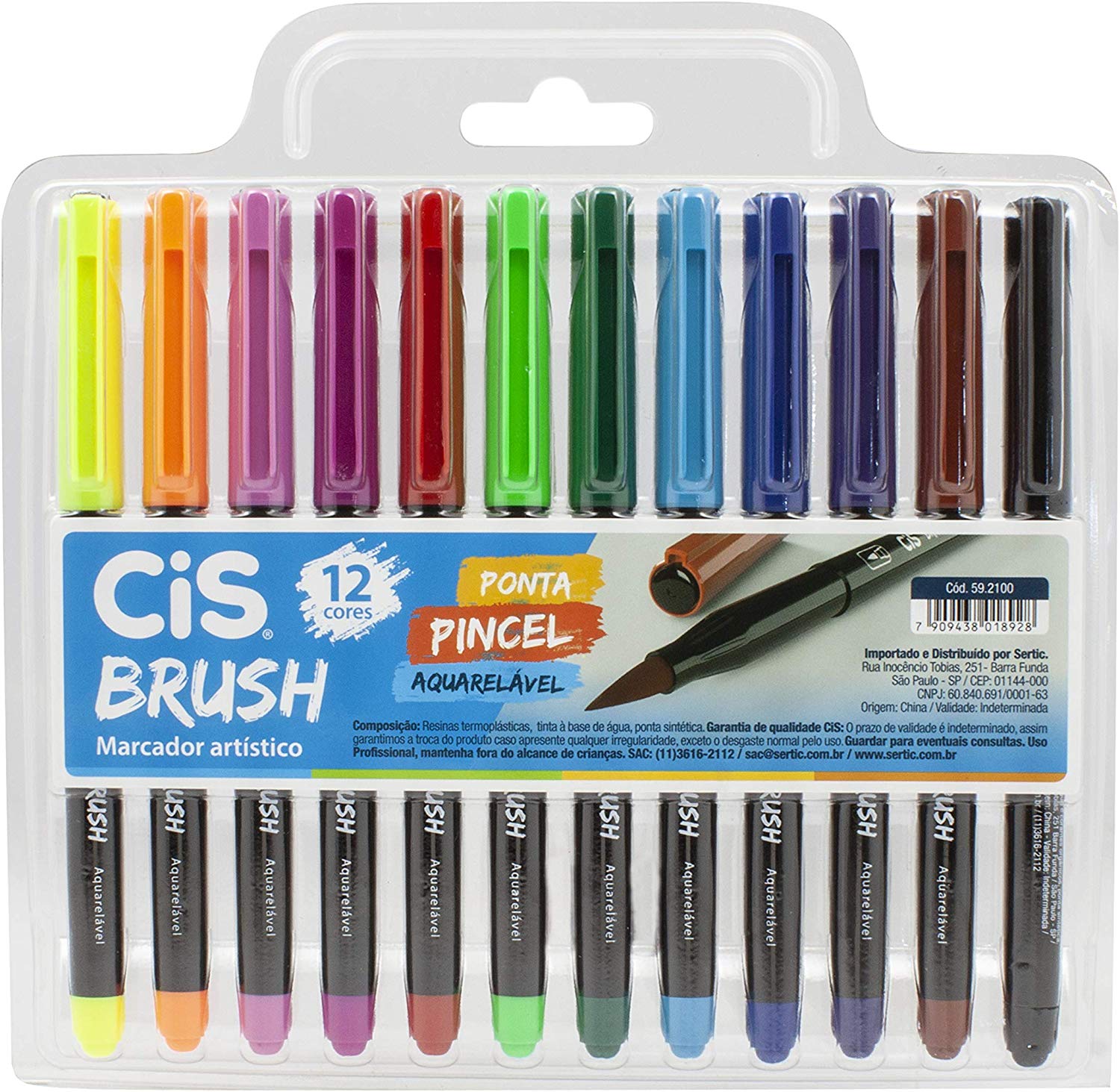 MARCADOR ARTÍSTICO BRUSH AQUARELÁVEL CIS C/12 SORT