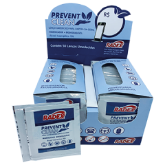 LENÇO UMEDECIDO ÁLCOOL 70° RADEX PREVENT CLEAN C/5