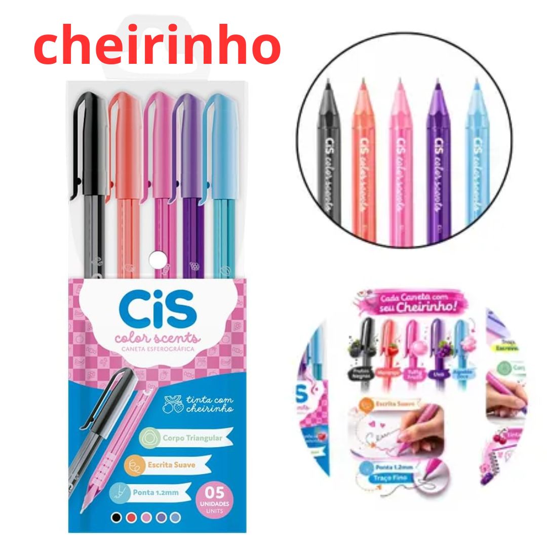 CANETA CIS COLOR SCENTS PERFUMADA ESTOJO C/5