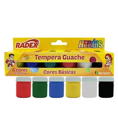 TINTA GUACHE ESCOLAR 15ML RADEX C/6 CORES