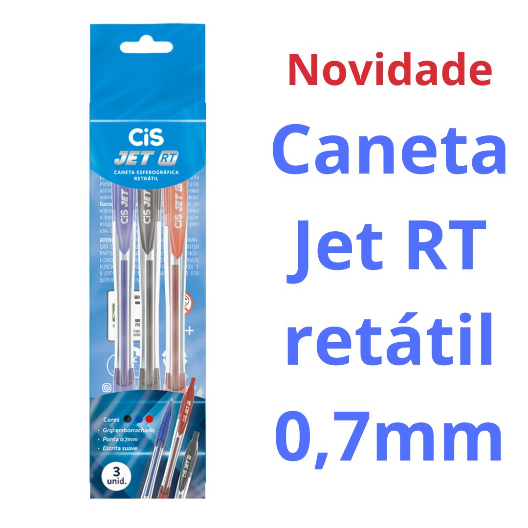 CANETA CIS JET RT RETRÁTIL 0,7MM ESTOJO C/3 AZ/PT/