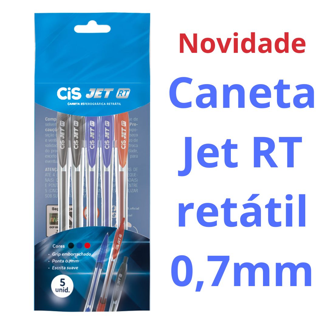 CANETA CIS JET RT RETRÁTIL0,7MM ESTOJO C/5 AZ/PT/V