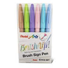 CANETA BRUSH SIGN PEN PENTEL C/6 PASTEL