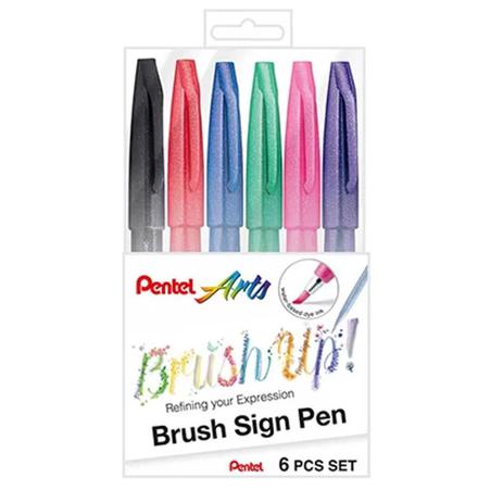 CANETA BRUSH SIGN PEN PENTEL C/6 TRADICIONAL