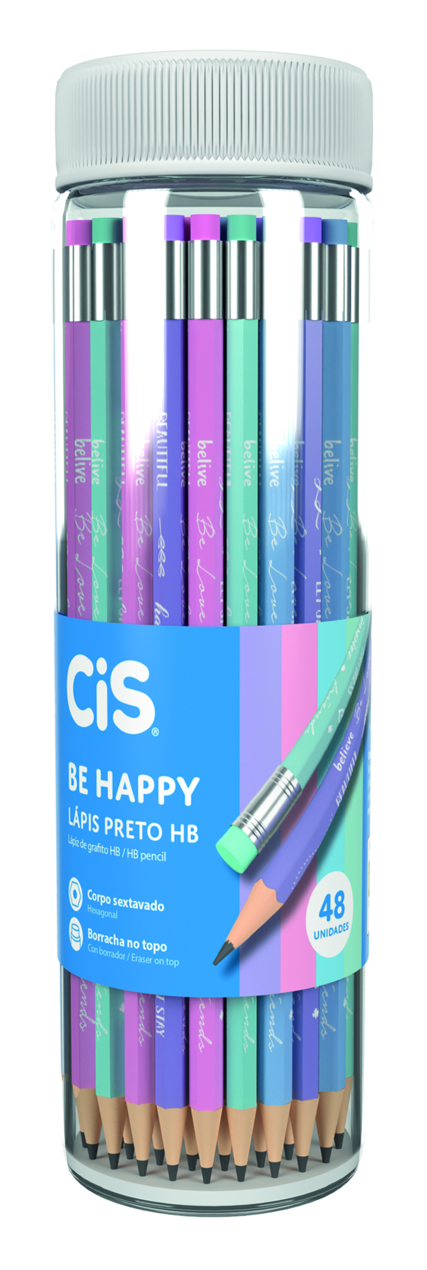 LÁPIS PRETO BE HAPPY HB C/BORRACHA CIS C/48