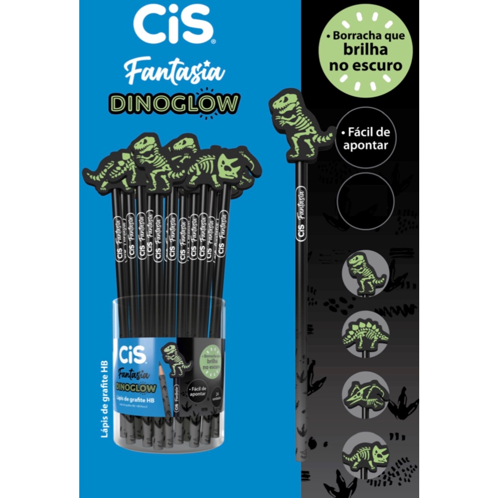 LÁPIS PRETO BORRACHA DINOGLOW CIS C/24