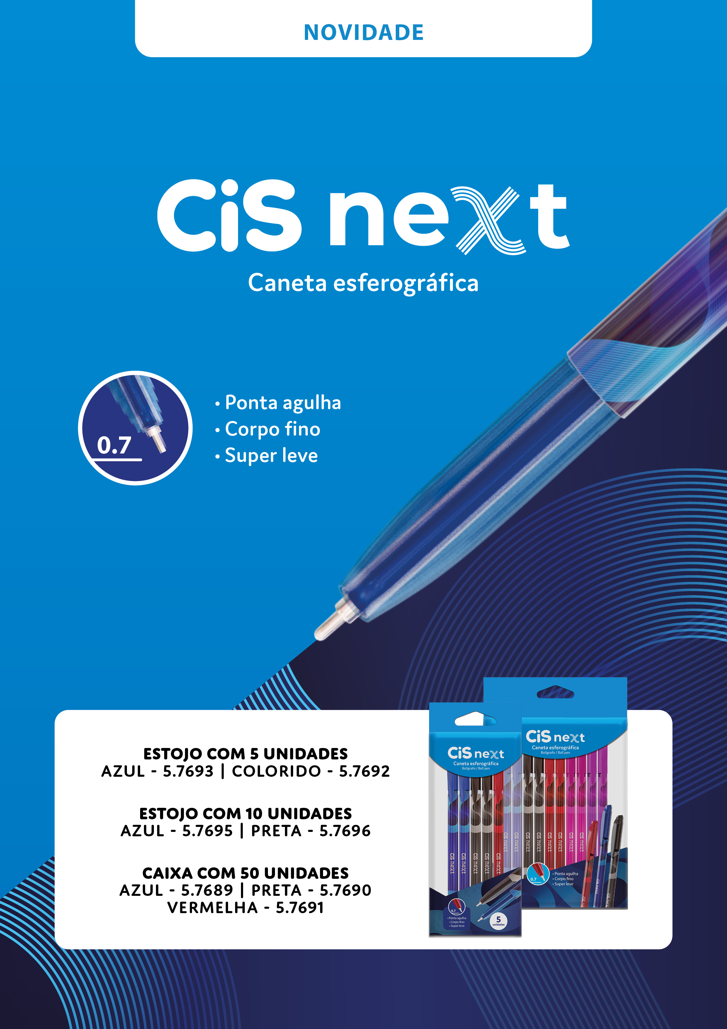 CANETA CIS NEXT 0,7 PONTA AGULHA POTE C/50 VERMELH