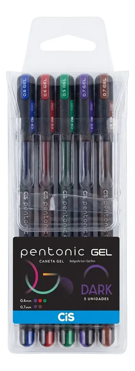 CANETA PENTONIC GEL 0,7 CIS ESTOJO C/5 DARK