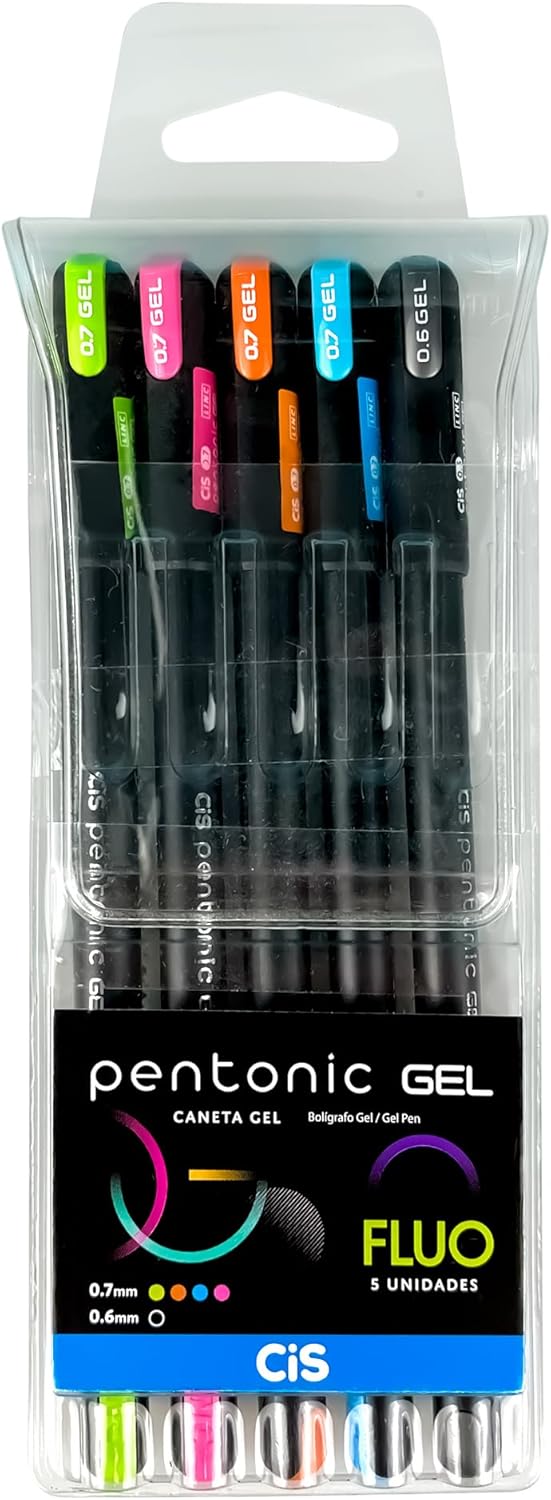 CANETA PENTONIC GEL 0,7 CIS ESTOJO C/5 FLUO