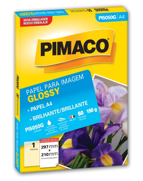 PAPEL DE FOTO GLOSSY BRILHANTE 150G. A4 PIMACO 50F