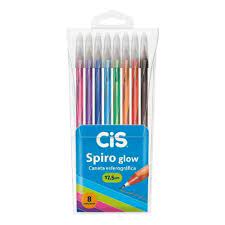 CANETA SPIRO GLOW 0,7 CIS BLISTER C/8 SORTIDA