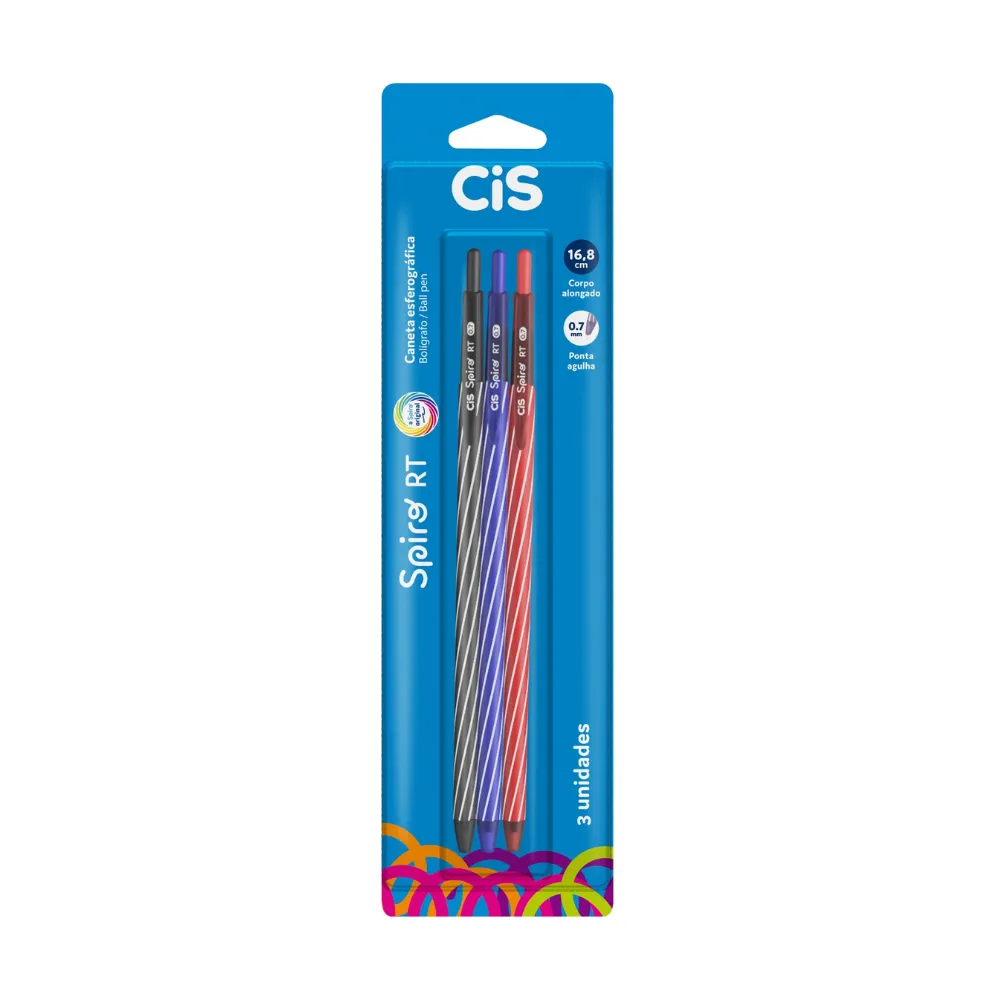 CANETA SPIRO RT 0,7 CIS RETRÁTIL C/3 SORTIDA