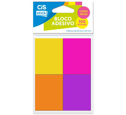 BLOCO ADESIVO 38X50 4 CORES NEON C/100 STICK NOTES