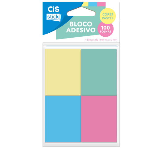 BLOCO ADESIVO 38X50 4 CORES PASTEL C/100 STICK NOT