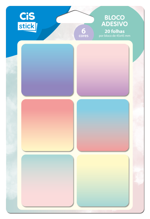 BLOCO ADESIVO 45X45 6 BLOCOS C/20 STICKY NOTES COL