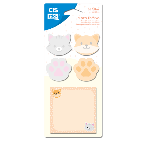 BLOCO ADESIVO 5 MODELOS C/20 STICKY NOTES GATO/RAP