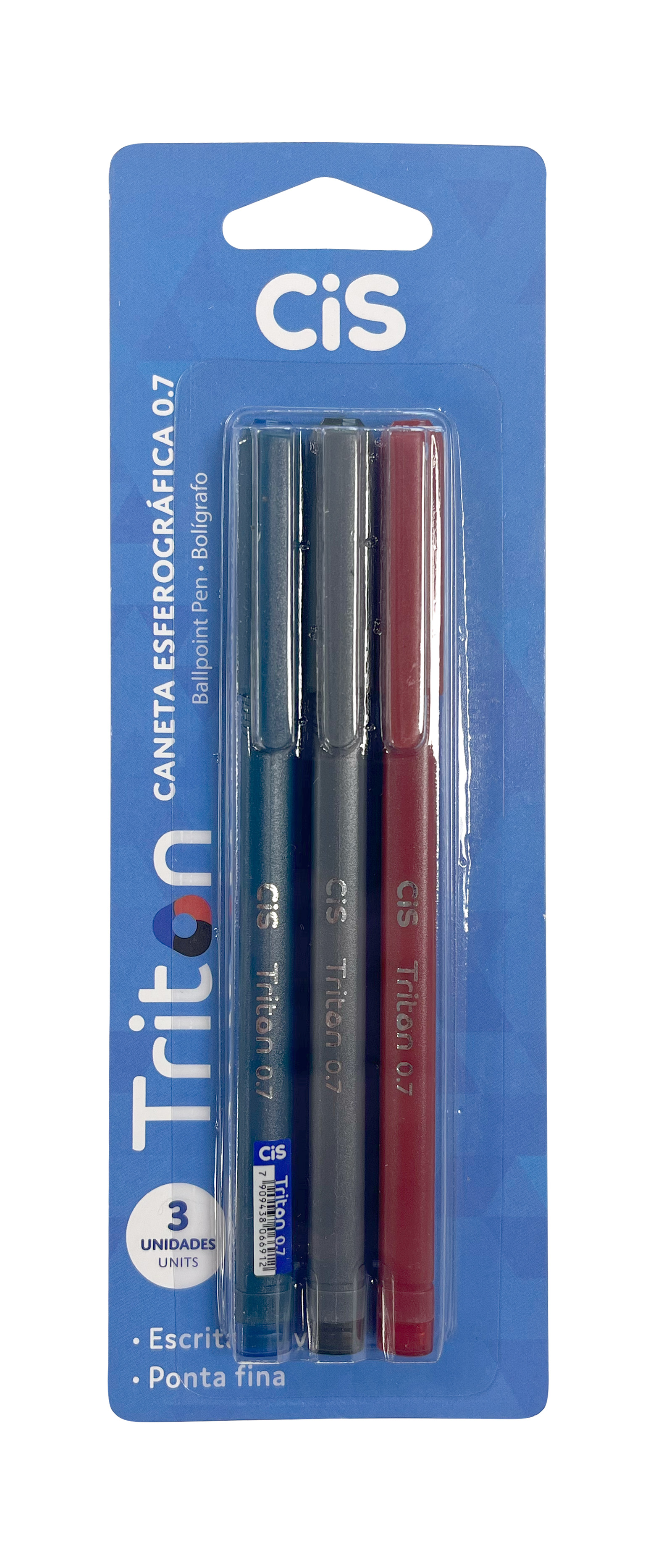 CANETA  TRITON 0,7 CIS BLISTER C/3 AZ/PT/VM