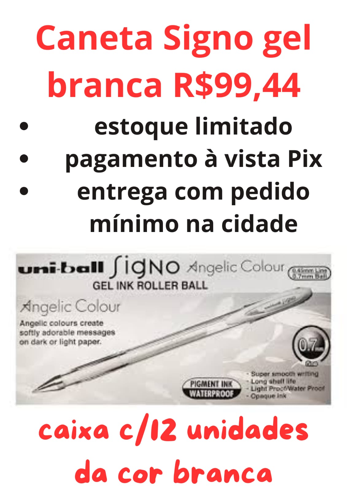CANETA SIGNO ANGELIC COLOR 0,7 UNI BRANCO CX C/12